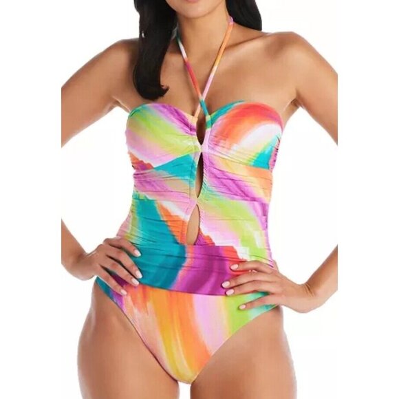 Bleu Rod Beattie 6 One-Piece Swimsuit Splash Out Colorful Tie-Dye Swimwear - Picture 1 of 8